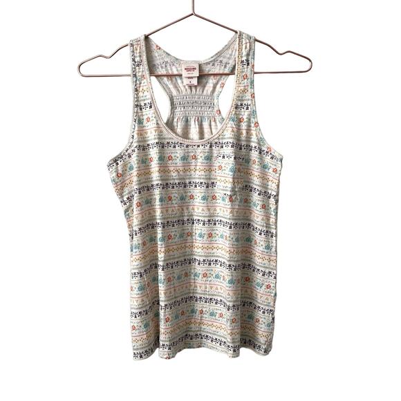 Mossimo Supply Co ivory cream ditsy floral stripe print racerback tank top - Picture 1 of 4